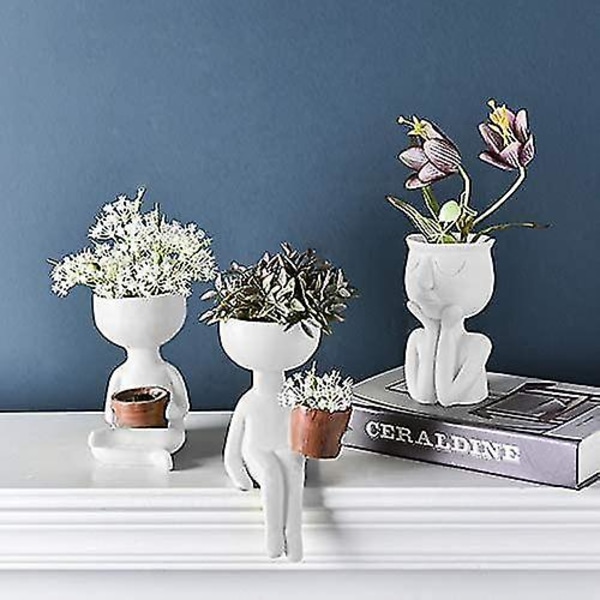 Blomsterpotter Sukkulenter Vase Gresk Statue Blomsterpotter Hjem Hagedekorasjon WHITE