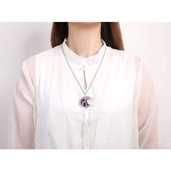 Livets träd Wire Wrapped Crescent Moon Halsband Halsband Reiki Healing Kristall Sten Halsband Naturlig Ädelsten Kvarts Smycken Purple