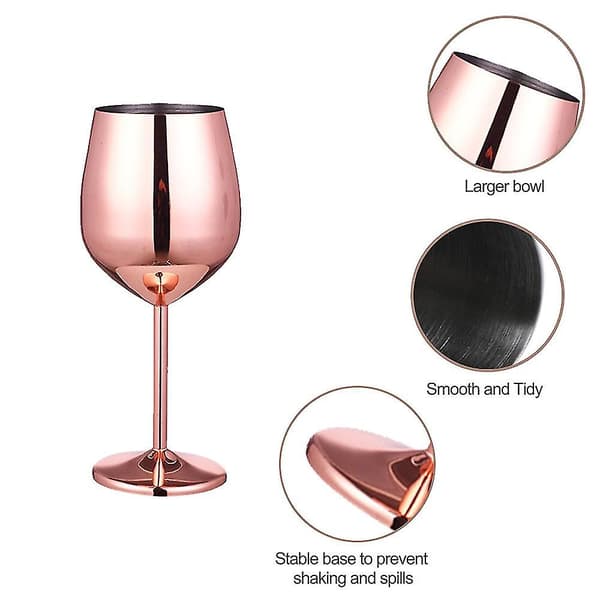 2 stk. rustfrit vinglas i rustfrit stål - Uknuselige vinglas til rejser, camping og pool, 500 ml Rose gold