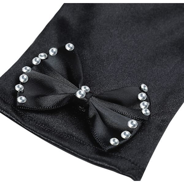 Korta handskar i satin med rosett för kvinnor, till bröllop, opera, fest, 1920-talets flapper-stretchhandskar i vuxenstorlek Black