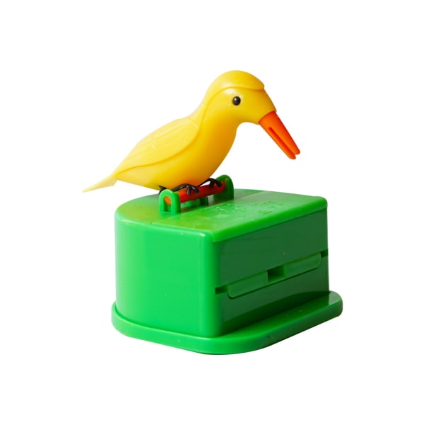 Gul fugl Tandstikker Beholder Automatisk Tandstikker Dispenser Tandstikker Holder Home Decor Køkkentilbehør 1 stk (Yellow Bird Green Base (gratis tand)