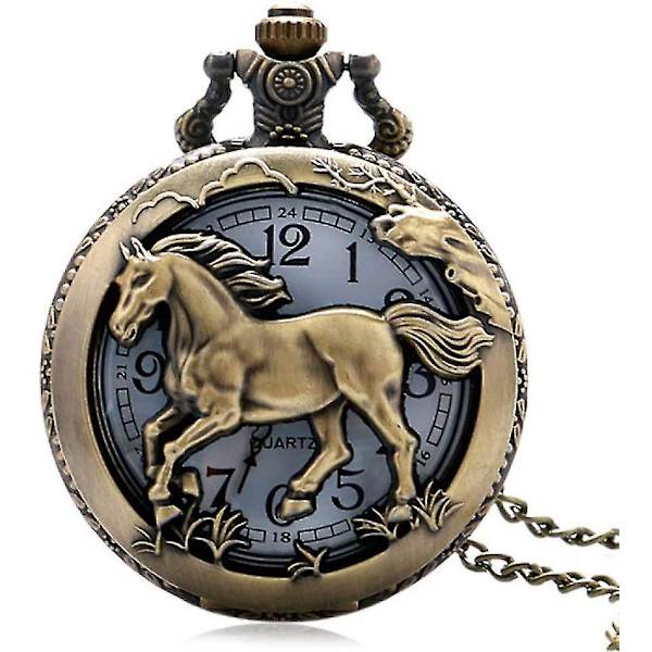 Lommeur Vintage Bronze Lommeur Quartz Vintage Hest Vedhæng Ur, Hest