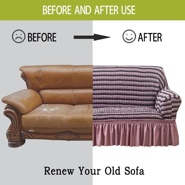 Strækbar sofaovertræk Sofaovertræk Vaskbart møbelbeskyttelse Sofa Sofa seng Betræk med elastisk bund og skørt til børn kæledyr Stribet lilla, Medium