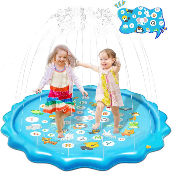 67" Splash Pad for 3 Years Old Kids Water Play Mat Splash Play with Alphabet & Animals Children's Toys Outdoor Summer Water Game for Summer Outside G