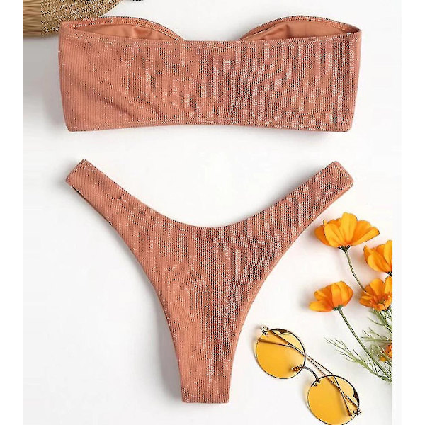Kvinnors sexiga enfärgade push-up baddräkt mode strandkläder bikini badkläder