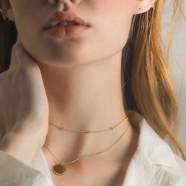 18k Guldpläterad Fin Guld Choker Pil Bar Skiktning Lång Halsband För Kvinnor
