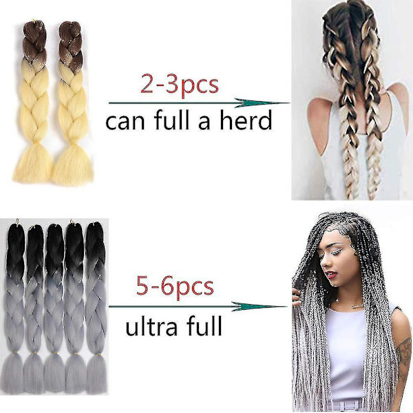 5 kpl Jumbo Braid synteettiset hiustenpidennykset punontatukkaa koukkuvirkkauspunontaan (5 kpl, B6 # Musta / Vaaleanpunainen), Kokonaispituus: 120cm