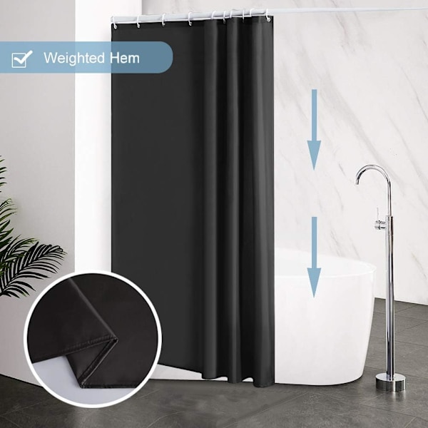 Sort vaskbar skimmelbestandig bruseforhæng polyester stof lille badeværelse vandtæt bruseforhæng med krog 150x180 cm