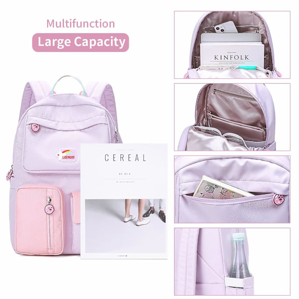 Ryggsekk for jenter, perfekt for skole og reiser, ryggsekk for barn med polstret rygg og justerbar stropp Purple Small 41*29*16cm