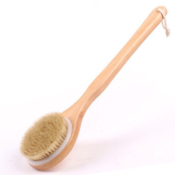 Pig bristle bath brush, 2 long handles, wooden handle, jumbo body cleanser, dry back brush