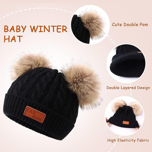 Barn Vintermössa Halsduk Vantar Set Stickad Varm Småbarn Vintermössa Vantar Halsvärmare Black
