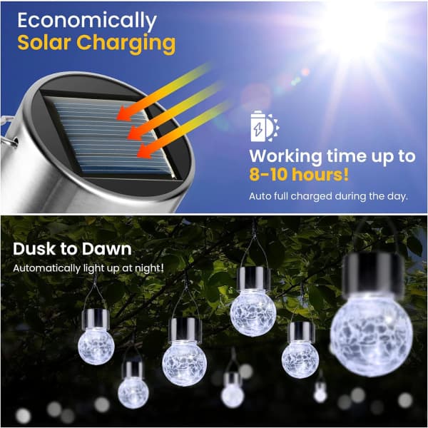 10 Pak Udendørs Solcellelamper, Dekorative Revnede Glas Solcellelamper, Revnede Glas Solcellelamper