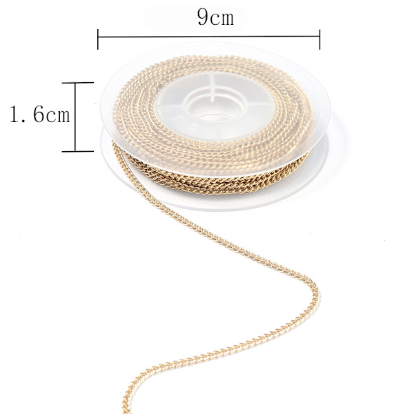 304 rustfritt stål sidekjede, fargebevaring, galvanisering, halvferdig vridd kjede, DIY-tilbehør, gull 2mm