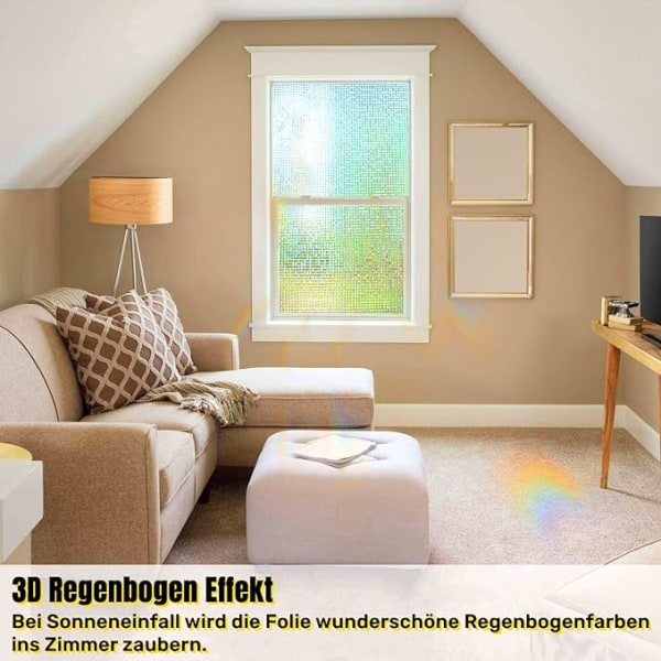 3D fönsterfilm (transparent - mosaik, 45cm * 1m) Regnbågeffekt anti-insynsfilm dekorativt glas anti-UV elektrostatisk mörkläggningsfilm