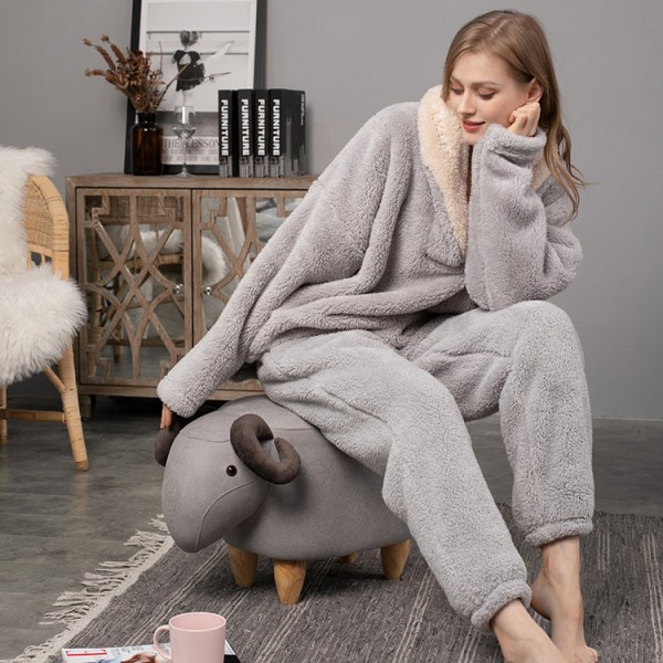 Vinterpyjamas Flanell Tjock Grå Hemkläder-Us