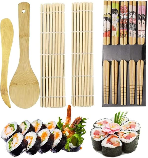 Sushi-sett, acsergery 9-delt bambus sushi-sett