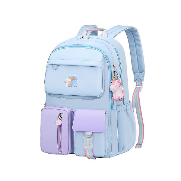 Ryggsekk for jenter, perfekt for skole og reiser, ryggsekk for barn med polstret rygg og justerbar stropp Blue Small 41*29*16cm