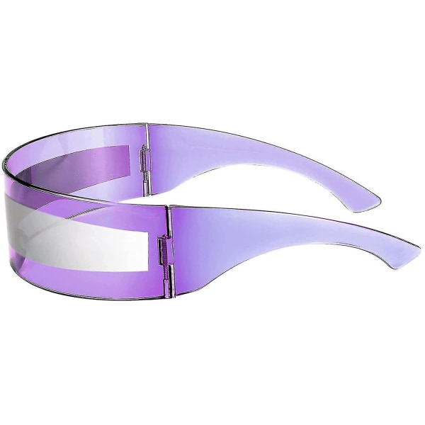 80s Futuristic Visir Cyber ​​Solglasögon Män Dam Futuristisk Punk Style Cosplay Purple - Silver Stripe