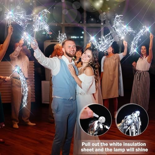 48 st Ljusa Bröllopsstavar LED Glitter Bröllopsstavar Lysande Bröllopsband för Bröllop Silvery