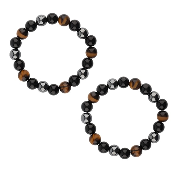 2 stk Triple armbånd Obsidian armbånd Tigerøje armbånd Hæmatit magnetiske armbånd