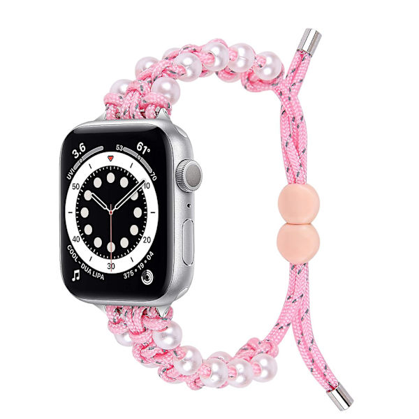Helmi Nylon Ranneke Yhteensopiva Apple Watch Rannekkeen 40mm 38mm Naisille Tytöille, Säädettävä Helmi Korut Kutoa Nylon Pink
