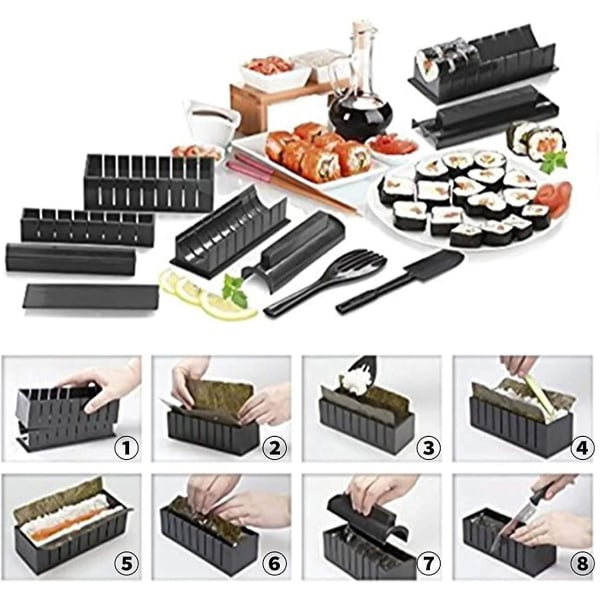 Sushi-sett, DIY-sushisett for nybegynnere med 4 plast-sushiformer, gave