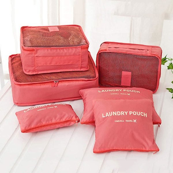 6 stk./sæt Rejse Vandafvisende Tøj Sortering Taske Pakning Cube Bagage Organizer Orange