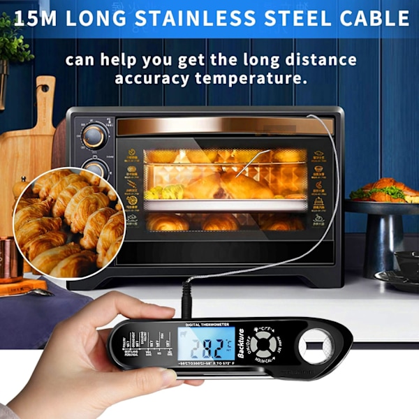 Kötttermometer, Grilltermometer, Snabbavläsande Matlagningstermometer, Kötttermometer, med 2 Långa Prober och LCD-display, för Grillning