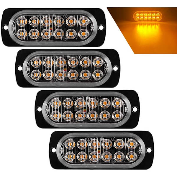 4 st Ultra Tunna 12LED Nödljus Stroboskopljus Bärnstensfärgad Varningsblinkande Universal Ljus För Bil Fordon Lastbil 12-24V