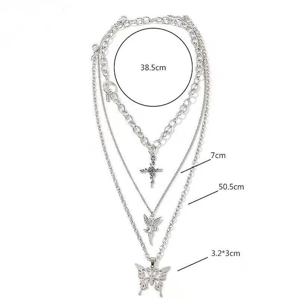 Lagdelt chunky kæde choker toggle halskæde smykkesæt lagdelt sommerfugl kors engel vedhæng statement halskæde festival statement halskæde til kvinder