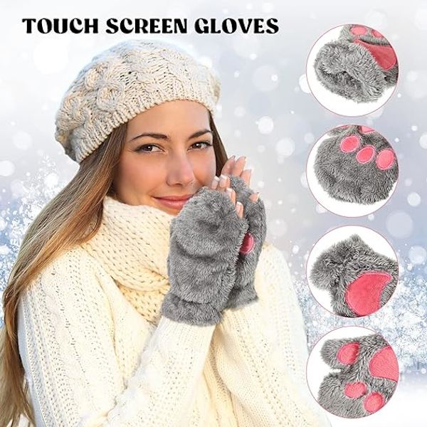 3 par kattepote handsker fingerløse handsker vinter plys handsker dame plys handsker