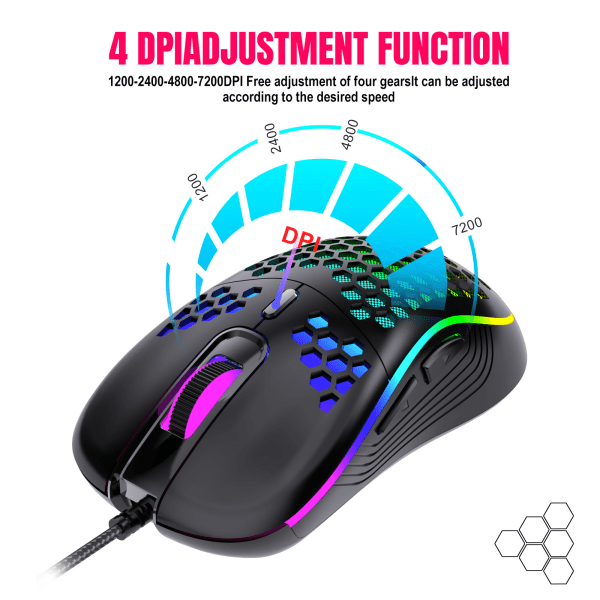 1 Pack Hollow Mouse Wired Mechanical Gaming Gaming Mouse with Color LED Lights, Silent Click, 2.4G USB Nano Receiver