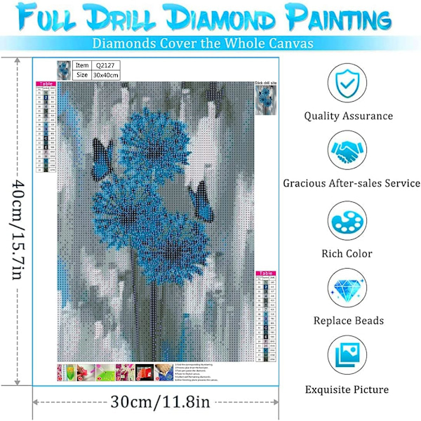 Maskros Diamantmålningssats för vuxna, DIY 5D Runda Fulla Diamantfjäril Blomster Diamantkonst, Perfekt för Hemmafritid och Väggdekoration
