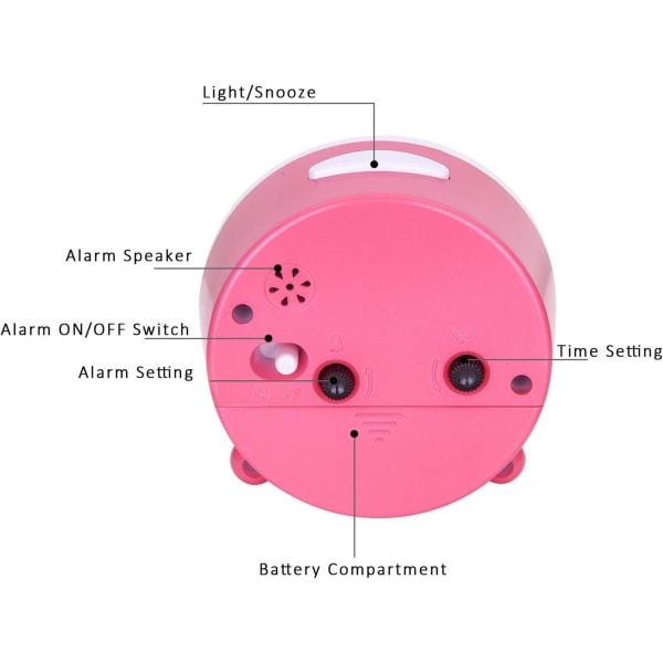 Klassisk väckarklocka för barn, analog väckarklocka, tyst väckarklocka med lysande visare, nattlampa för pojkar, flickor och spädbarn, rosa