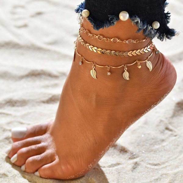 Anklet Guld Stjerne Anklets Multilayer Strand Fodkæder Smykker Tilbehør til Kvinder og Piger