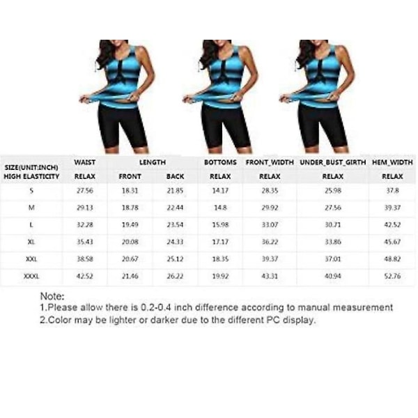 Dam 2023 Plus Size Tankini Badkläder Rash Guard Capribyxor Atletisk Tvådelad Baddräkt Badkläder Blå Xl