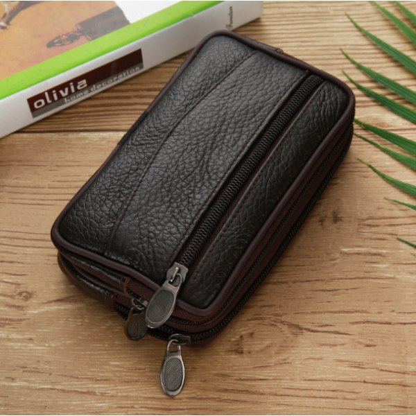 2 pieces 16cm, rectangular coin purse - zipper - men - in lambskin - for flat pockets - compact and light