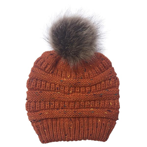 Vinterhue strikket hue konfetti varm pompom hue til kvinder sort Rust Red