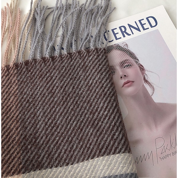 Cashmere-sjal, japansk och koreansk mjuk student-sjal, ljusbrun tjock varm tofssjal