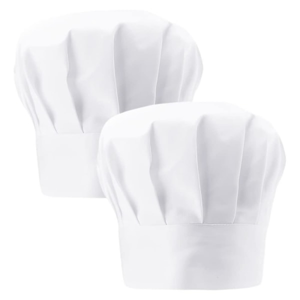Pakkauksessa 2 valkoista kokinhattua aikuisten unisex -kokinhattu säädettävä kokinhattu miesten naisten miesten kokin hattu kuminauhalla kokki