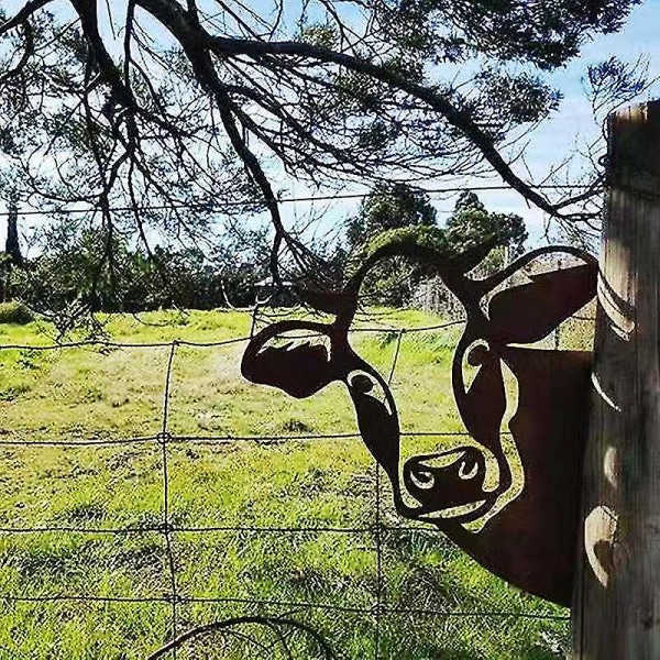 Metallkikkende dyreveggkunst, svart smijern kikkende dyrekunstverk veggdekor, dekorativ enkel å installere liten vegg skulptur Cow