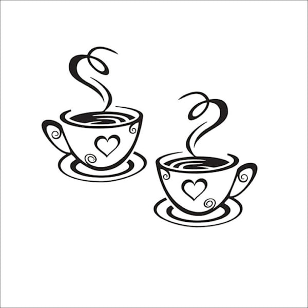 Par med kaffekoppar kaffe avtagbara väggdekaler