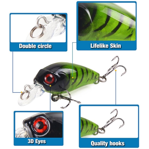 Fiskesluk, 2 stk. plast hardbait fiskekroker 3d kunstig fiskesluk, wobbler kunstig agnsluk 4,5 cm 4