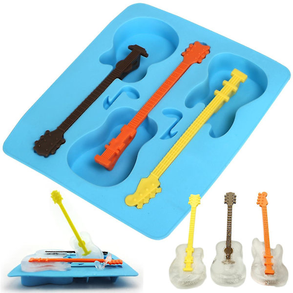 Nyhet Blå Silikon Gitar Isform, 3 Hulrom Popsicle Former