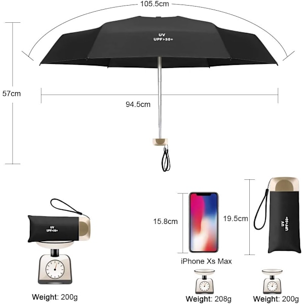 Sammenleggbar paraply, solparaply og reiseparaply og mini lommeparaply, lett og kompakt vindtett paraply for ulike utendørsaktiviteter