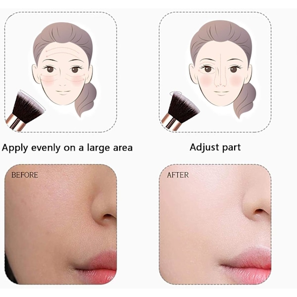 Foundationborste, sminkborste, konturborste, kan användas på kinder, näsa, haka, för perfekt ansiktsmakeup, täta borst, syntetfiber (rosa)