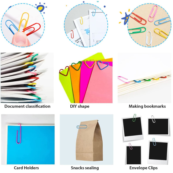 Fargede papirklips, 100 stk papirklips klemmer dokument papirklips med boks for kontor skoleutstyr dokument