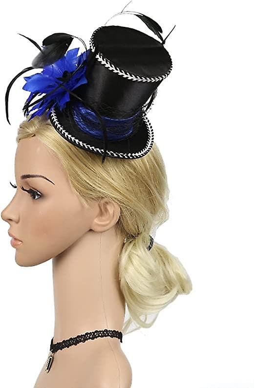 Mini Top Hat Feather Fascinator Cocktailblue Feather