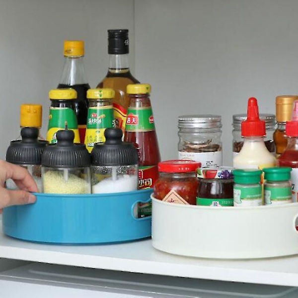 360 Rotation Cabinet Organizer Förvaring Kryddor Dryck Kosmetika Förvaringsställ Vit/blå Svivbar För Kök Badrum Rum Verktyg