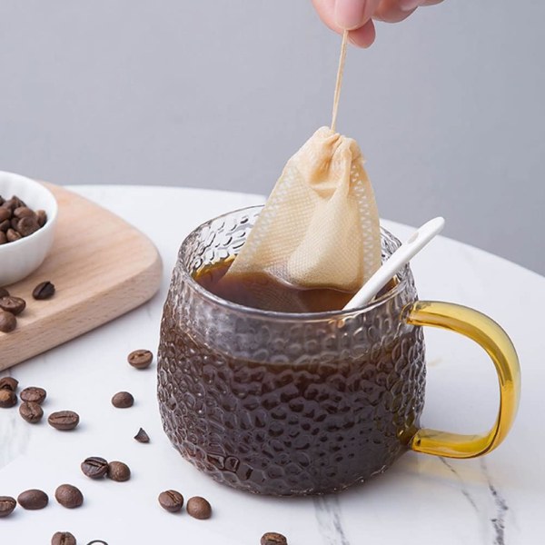 Tepåsefilter, 100 st engångstepåsar tomma tepåsar med dragsko för te, kaffe, kryddor, örter (vit, 9 x 7 cm)